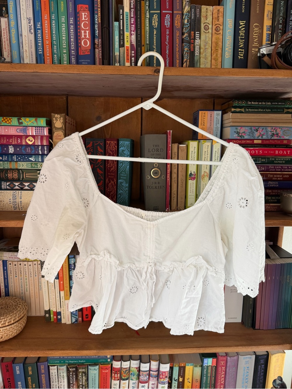 American Eagle Outfitters White Eyelet Peasant Blouse